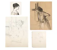 Figures studies by Keith Grant, Pencil and ink The largest, offered Jul 2025