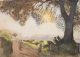 The lane- evening by George Clausen, Pastel, watercolour and pencil, offered Jul 2025