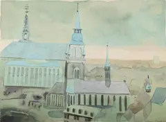 View of a church by Patrick Procktor, Watercolour, offered Jul 2025