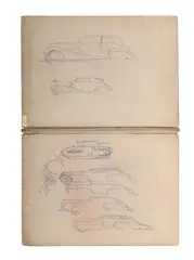 Folio cover with studies of cars and a tank by Eric Kennington, Pencil, offered Jul 2025