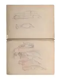 Folio cover with studies of cars and a tank by Eric Kennington, Pencil, offered Jul 2025