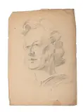 Study of a lady wearing glasses by Eric Kennington, Pencil and chalk, offered Jul 2025