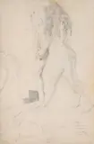Study for the holy well: a nude couple and a kneeling man by William Orpen, Pencil and black chalk, partially squared for transfer, offered Jul 2025