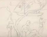 Cassis, on the beach, la garoupe by John Duncan Fergusson, 1913, Pencil, offered Jul 2025