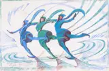 Skaters by Cyril Power, Linocut printed in colours, circa, offered Jul 2025