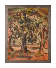 Red treescape by David Rolt, Oil on canvas, offered Jun 2025