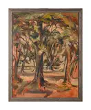 Red treescape by David Rolt, Oil on canvas, offered Jun 2025