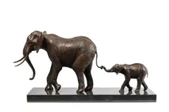 Elephants, mother and calf by Jonathan Wylder, 2000, Bronze on marble base, offered Jun 2025