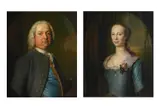 Portrait of anthony cooke of owston his wife mary eyre by Herman van der Mijn, Oil on canvas, in feigned oval, a pair Both signed and dated '1755', offered Jun 2025