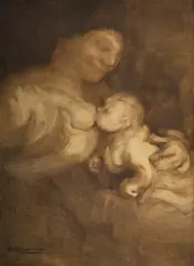 Mother and child by Eugène Carrière, Oil on canvas, sold Jun 2025