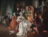 An evenings entertainment by Carl Herpfer, Oil on canvas, sold Jun 2025