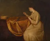 Girl sewing by Ambrose McEvoy, Oil on canvas, sold Jun 2025