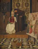 Fra filippo lippi in his studio by John Collier, Oil on canvas, sold Jun 2025