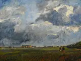 Figures in a landscape by John Buxton Knight, Oil on canvas, sold Jun 2025