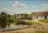 Horses drinking at a pond by Axel Birkhammer, oil on canvas, sold Apr 2026
