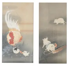 Rooster and two chicks by Ohara Koson, print (other), sold Apr 2026
