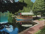 Reflections on Lake Bled, Slovenia by Roy Miller, oil on canvas, sold Apr 2026