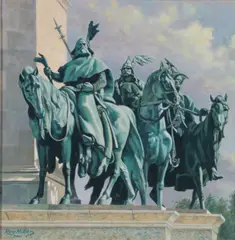 Monumental Heroes - Heroes Square, Budapest by Roy Miller, oil on canvas, sold Apr 2026
