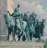 Monumental Heroes - Heroes Square, Budapest by Roy Miller, oil on canvas, sold Apr 2026