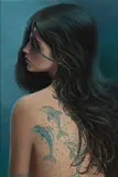 The Girl with Dolphins by Roy Miller, oil on canvas, sold Apr 2026