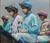 Jockeys by Roy Miller, oil on board, sold Apr 2026