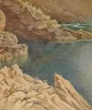 Rocky coastal view by Ethel Sophia Cheeswright, watercolour, sold Apr 2026