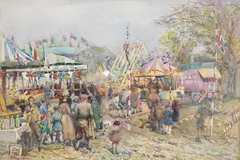 Fairground scene by Isabel Wrightson, watercolour, sold Apr 2026