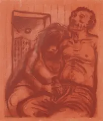 )Figures engaged in an erotic act by Peter Howson, pencil, sold Apr 2026