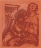 )Figures engaged in an erotic act by Peter Howson, pencil, sold Apr 2026