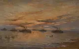 Scottish coastal view with British naval ships by Charles Gray Kennaway, oil on canvas, sold Apr 2026