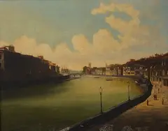 Continental riverscape by G. Blanchard, 1881, oil on canvas, sold Apr 2026