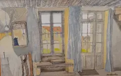 French interior scene by John Bawtree, gouache on board, sold Apr 2026