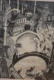 Balkan townscape by Bernard Rice, woodcut, offered Apr 2026