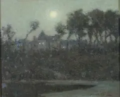 Moonlit landscape by Tom Robertson, oil on canvas, sold Mar 2026