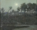 Moonlit landscape by Tom Robertson, oil on canvas, sold Mar 2026