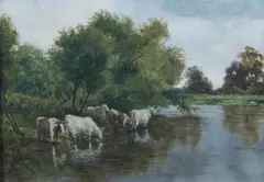 Cattle Watering, The Tyne by William Darling McKay, oil on canvas, sold Mar 2026