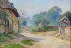 The Lychgate by Ernest Walbourn, oil on board, sold Mar 2026