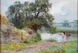 Cattle Drinking at a Ford by Ernest Walbourn, oil on board, sold Mar 2026