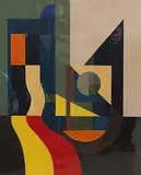 Untitled abstract composition by George Bodis, oil on board, sold Mar 2026