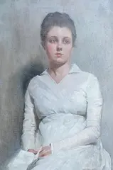 Portrait of a seated lady by Trevor Haddon, oil on canvas, sold Mar 2026