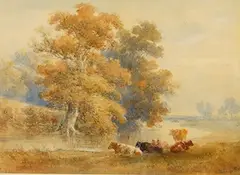 Cattle watering by William Henry Earp, watercolour, sold Mar 2026