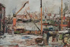 Kingston Dock by James Kay, oil on board, sold Mar 2026