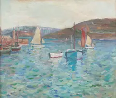 Harbour scene by Arthur Baker-Clack, pencil, sold Mar 2026