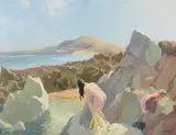 A female nude changing at the beach by George William Leech, oil on board, offered Mar 2026