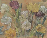 Still life study of tulips by Rudolf Bonnet, mixed media on paper, sold Mar 2026