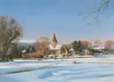 Alfriston in Snow by Frank Wootton Obe PPGAvA, oil on canvas, offered Mar 2026