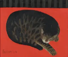 Study of a sleeping cat by Mary Fedden Obe Ra Pprwa, oil on canvas, sold Mar 2026