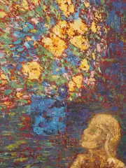 Melissa with Flowers by Vera Karoly, oil on board, sold Mar 2026