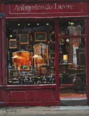 Antiquités du Lièvre' by Jeremy Barlow, oil on board, sold Mar 2026