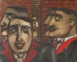 Men by Peter Kennelly, oil on canvas, sold Mar 2026